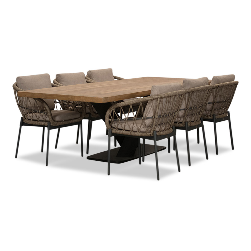 Taranto/Dakota beige/antraciet dining tuinset | 6 personen | teakhout + touw | 240cm