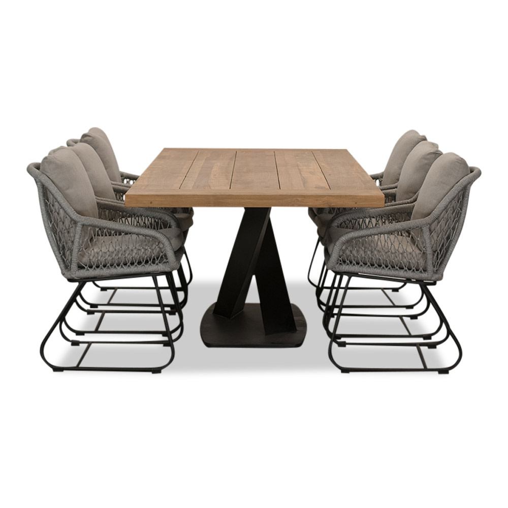 Taranto/Portofino grijs dining tuinset | 6 personen | teakhout + touw | 240cm
