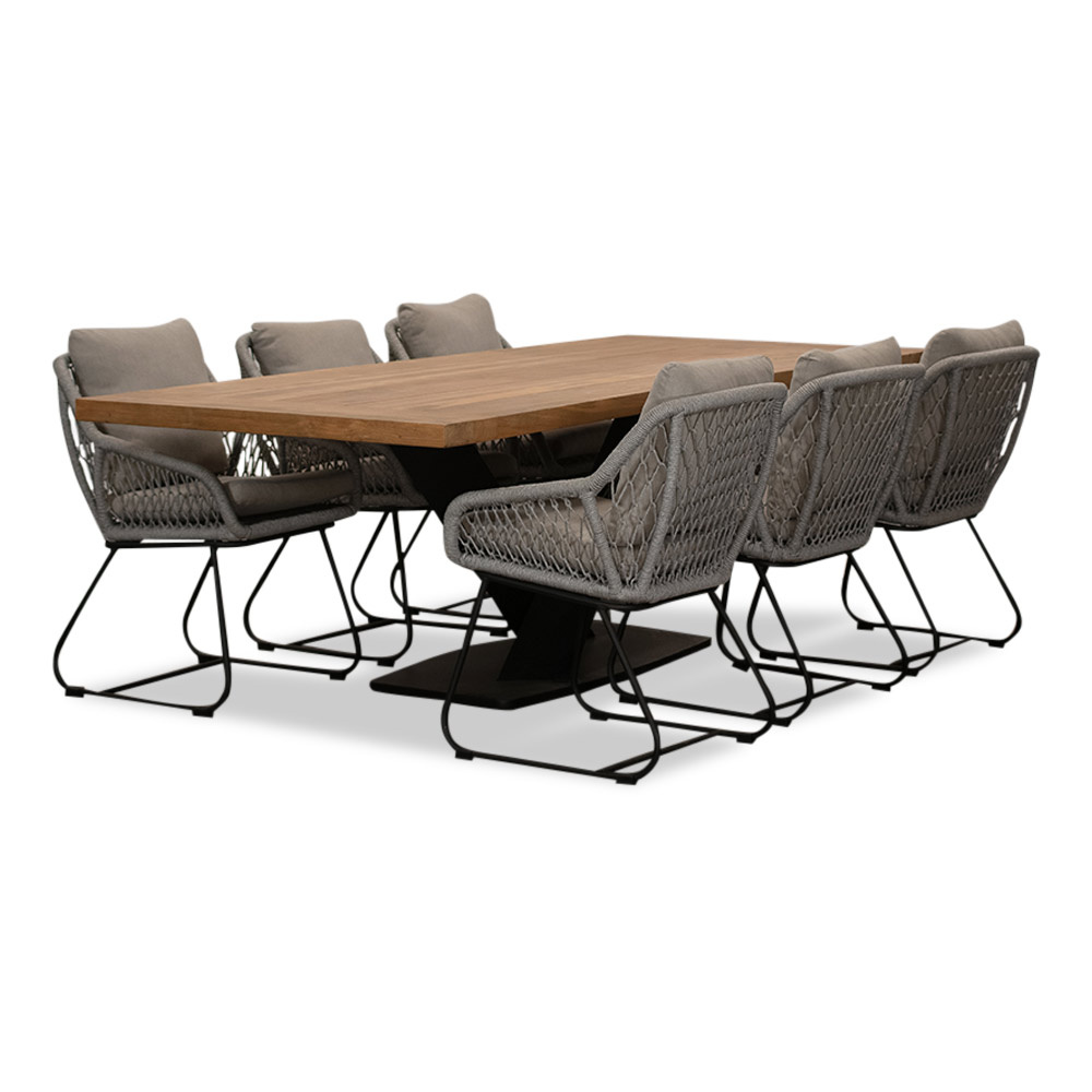Taranto/Portofino grijs dining tuinset | 6 personen | teakhout + touw | 240cm