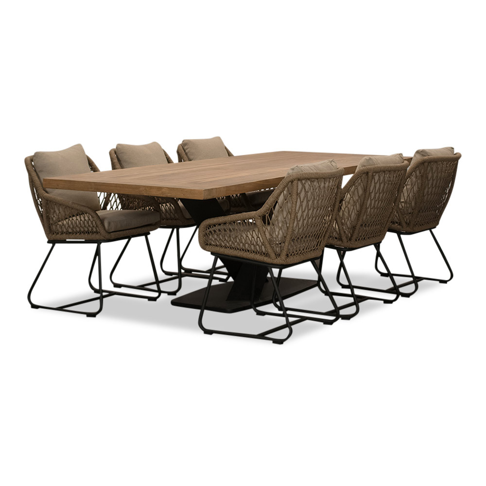 Taranto/Portofino Sahara Dust dining tuinset 7-delig | teakhout + touw | 240cm