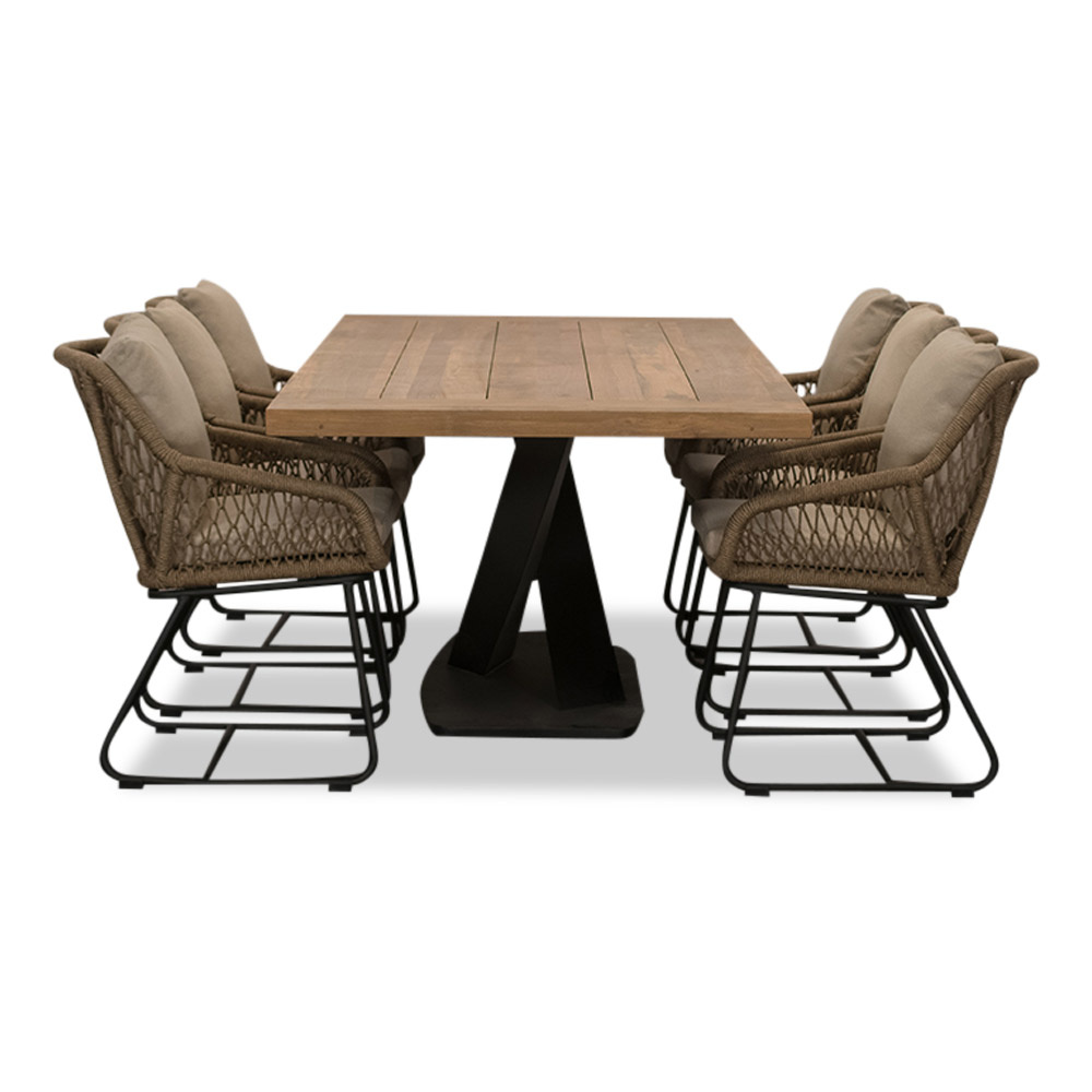 Taranto/Portofino Sahara Dust dining tuinset 7-delig | teakhout + touw | 240cm