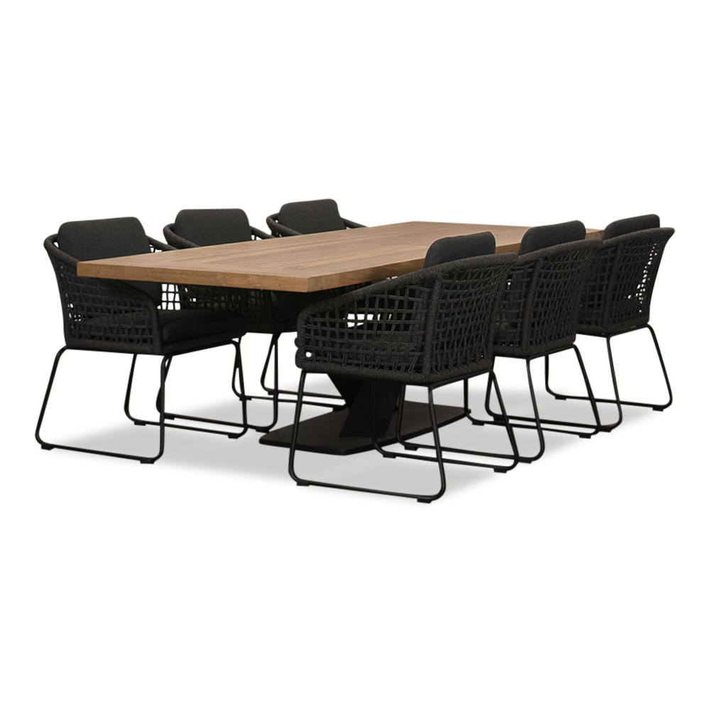 Taranto/Tulum Lava Grey dining tuinset 7-delig | teakhout + touw | 240cm