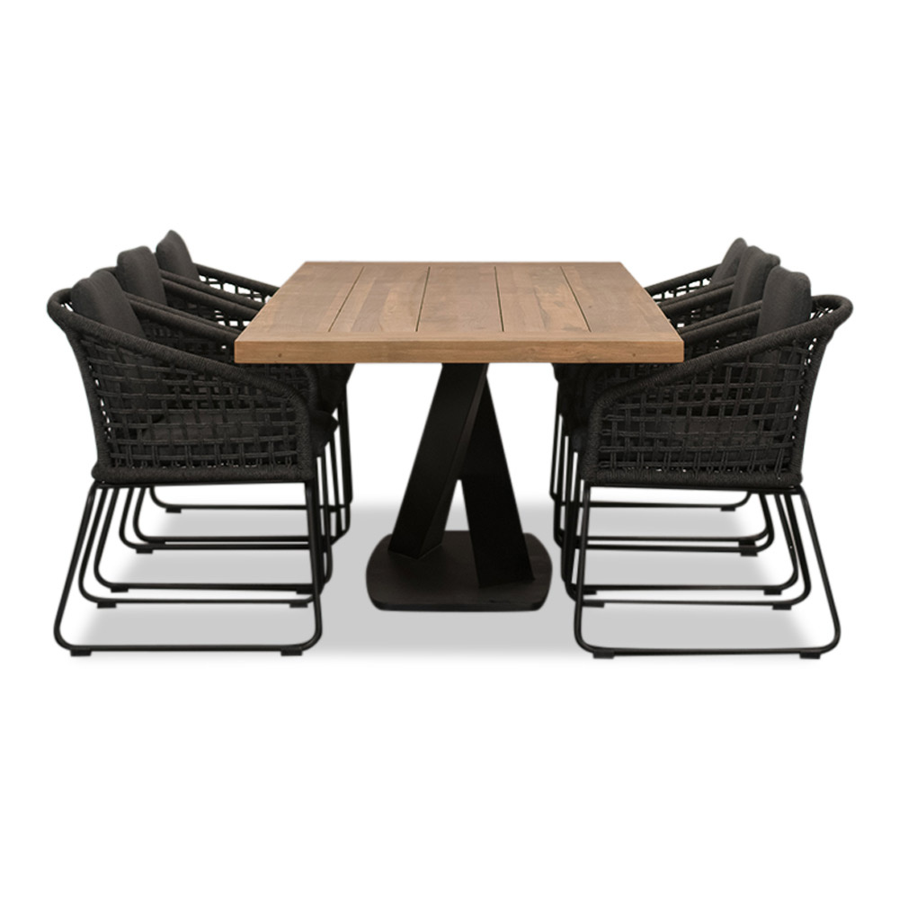 Taranto/Tulum Lava Grey dining tuinset 7-delig | teakhout + touw | 240cm