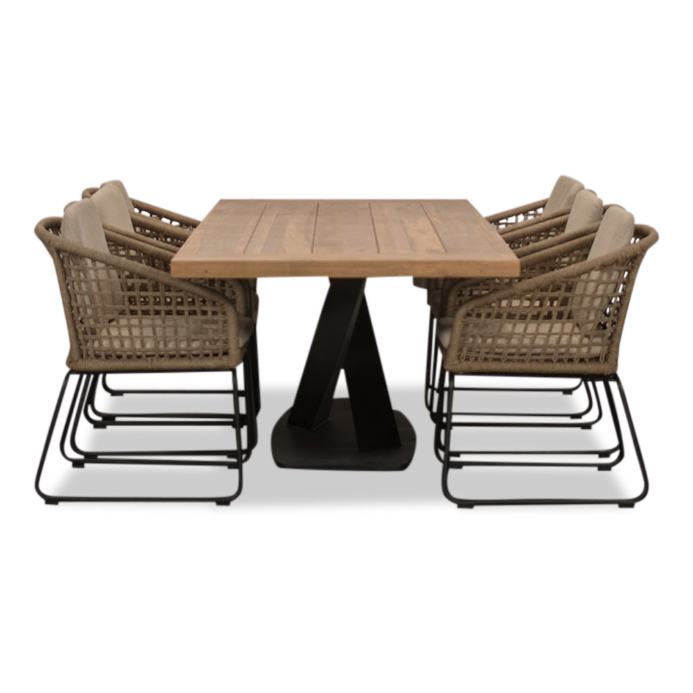 Taranto/Tulum Sahara Dust dining tuinset 7-delig | teakhout + touw | 240cm