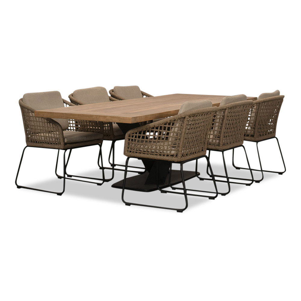 Taranto/Tulum Sahara Dust dining tuinset 7-delig | teakhout + touw | 240cm