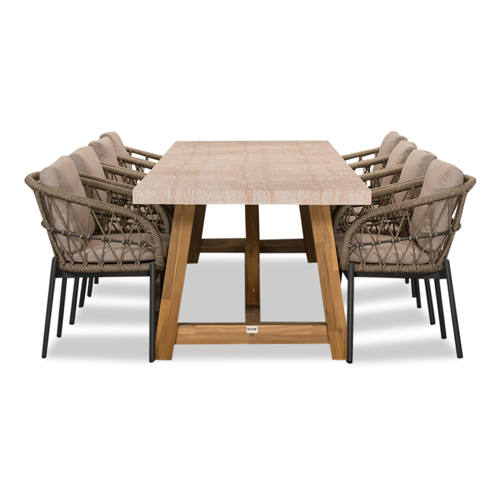 Velora/Dakota beige/antraciet dining tuinset | 8 personen | travertin + touw | 300cm