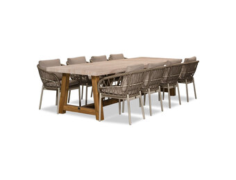 Velora/Dakota beige/wit dining tuinset | 8 personen | travertin + touw | 300cm