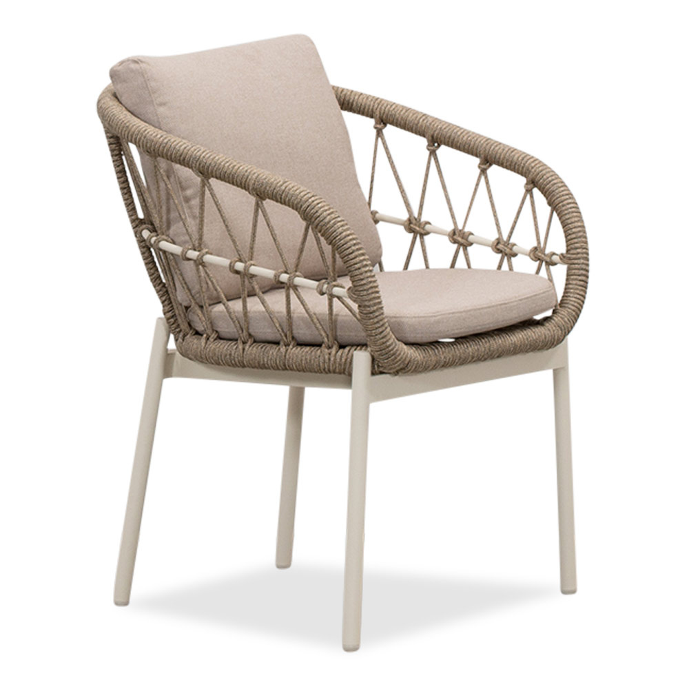 Velora/Dakota beige/wit dining tuinset | 8 personen | travertin + touw | 300cm