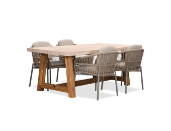 Velora/Rico zand dining tuinset | 4 personen | travertin + aluminium | 200cm
