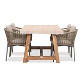 Velora/Rico zand dining tuinset | 4 personen | travertin + aluminium | 200cm