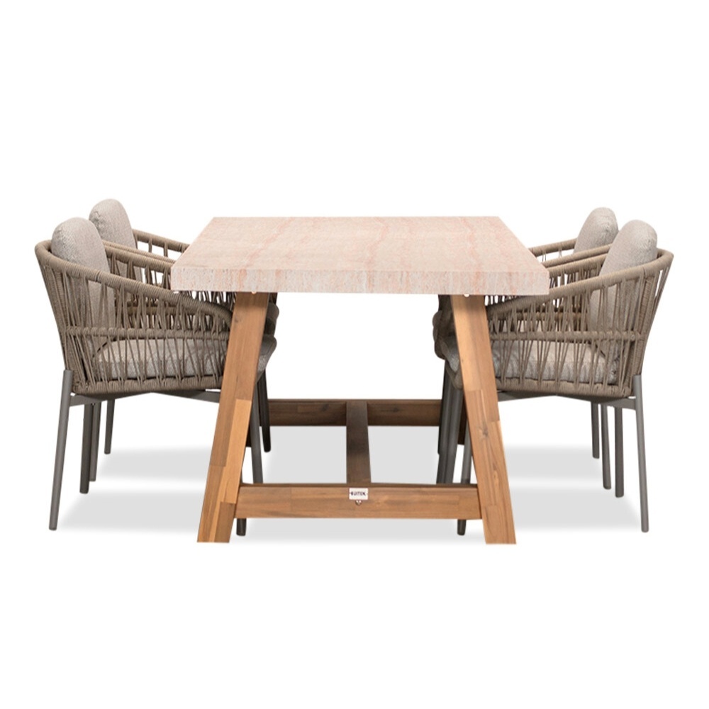 Velora/Rico zand dining tuinset | 4 personen | travertin + aluminium | 200cm