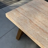 Velora/Rico zand dining tuinset | 4 personen | travertin + aluminium | 200cm