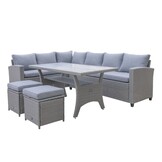 Stockholm dining loungeset met hockers 8 personen | wicker | grijs | 5-delig - 245x169cm