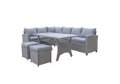 Stockholm dining loungeset met hockers 8 personen | wicker | grijs | 5-delig - 245x169cm