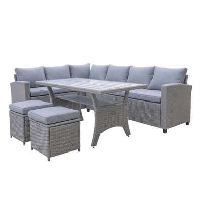 Stockholm dining loungeset met hockers 8 personen | wicker | grijs | 5-delig - 245x169cm
