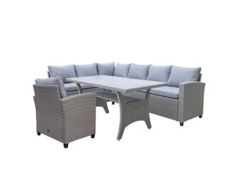 Stockholm dining loungeset met stoel 7 personen | wicker | grijs | 4-delig - 245x169cm