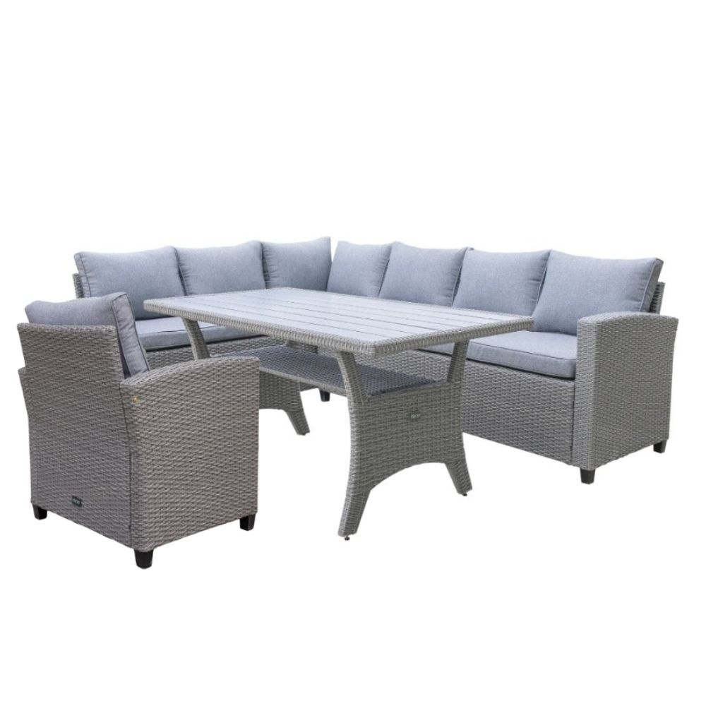 Stockholm dining loungeset met stoel 7 personen | wicker | grijs | 4-delig - 245x169cm