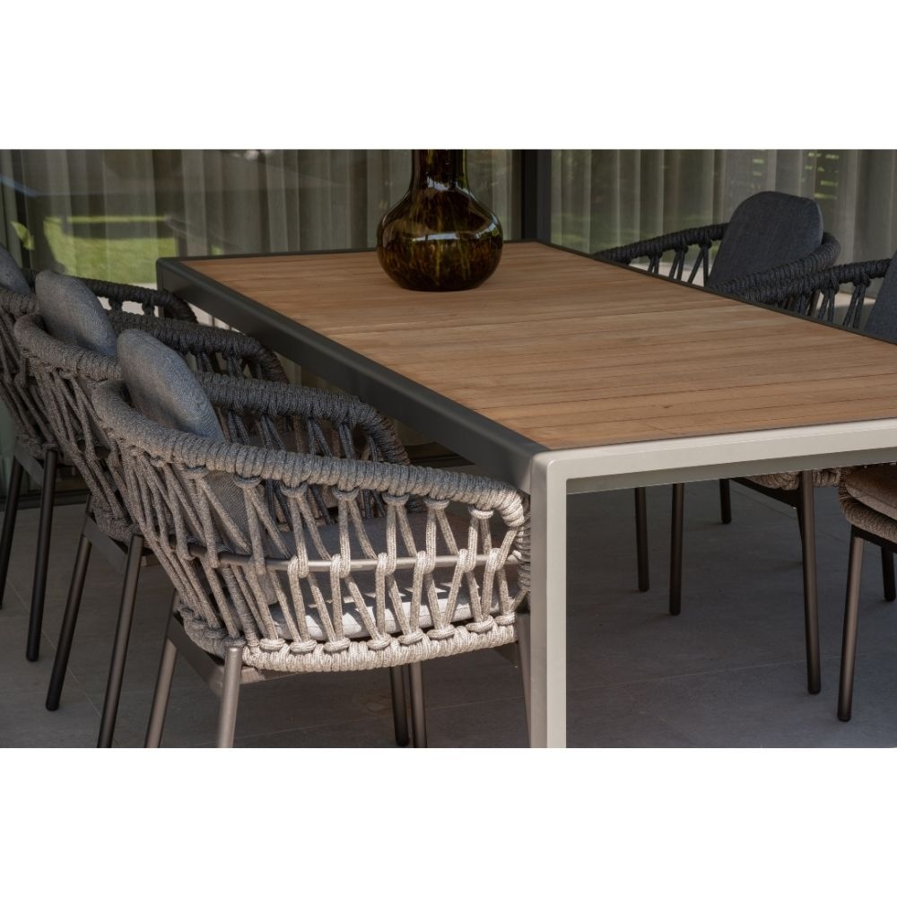 Annecy antraciet/Kos antraciet dining tuinset 7-delig | teakhout + touw | 227cm