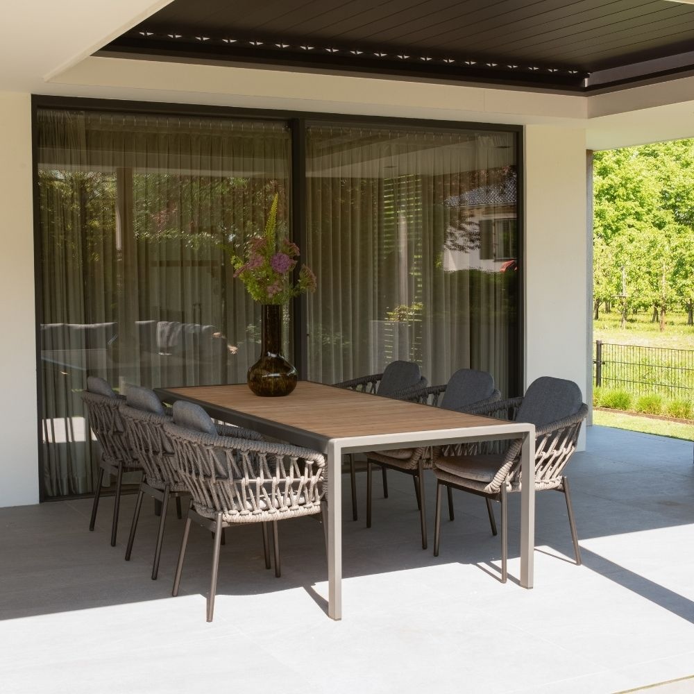 Annecy antraciet/Kos antraciet dining tuinset 7-delig | teakhout + touw | 227cm
