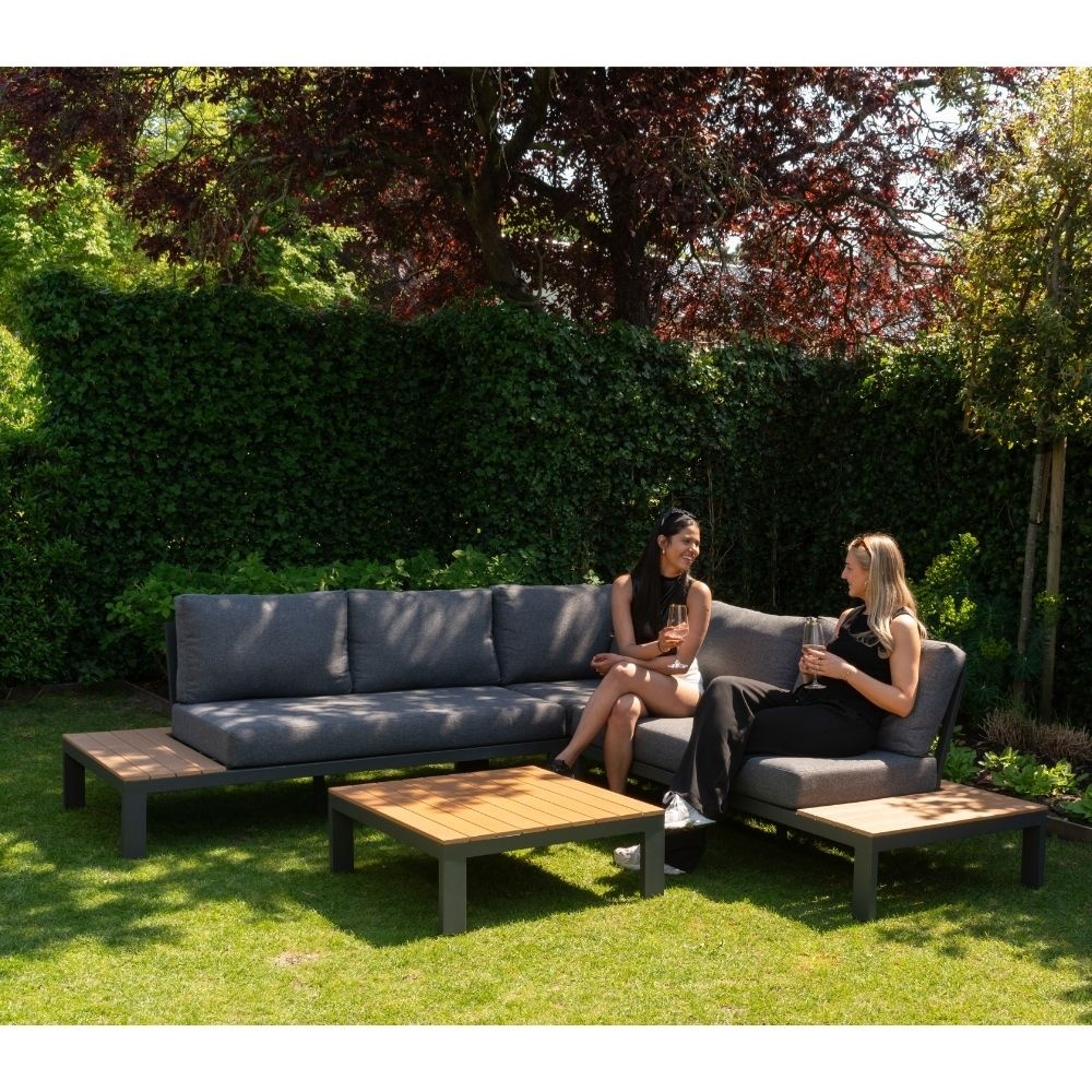 Barcelona hoek loungeset 4-delig | aluminium + polywood | 270x270cm | antraciet + Light Teaklook
