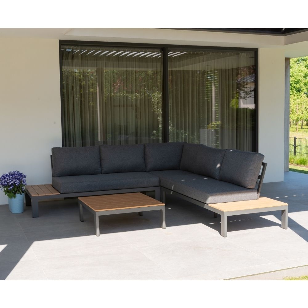 Barcelona hoek loungeset 4-delig | aluminium + polywood | 270x270cm | antraciet + Light Teaklook