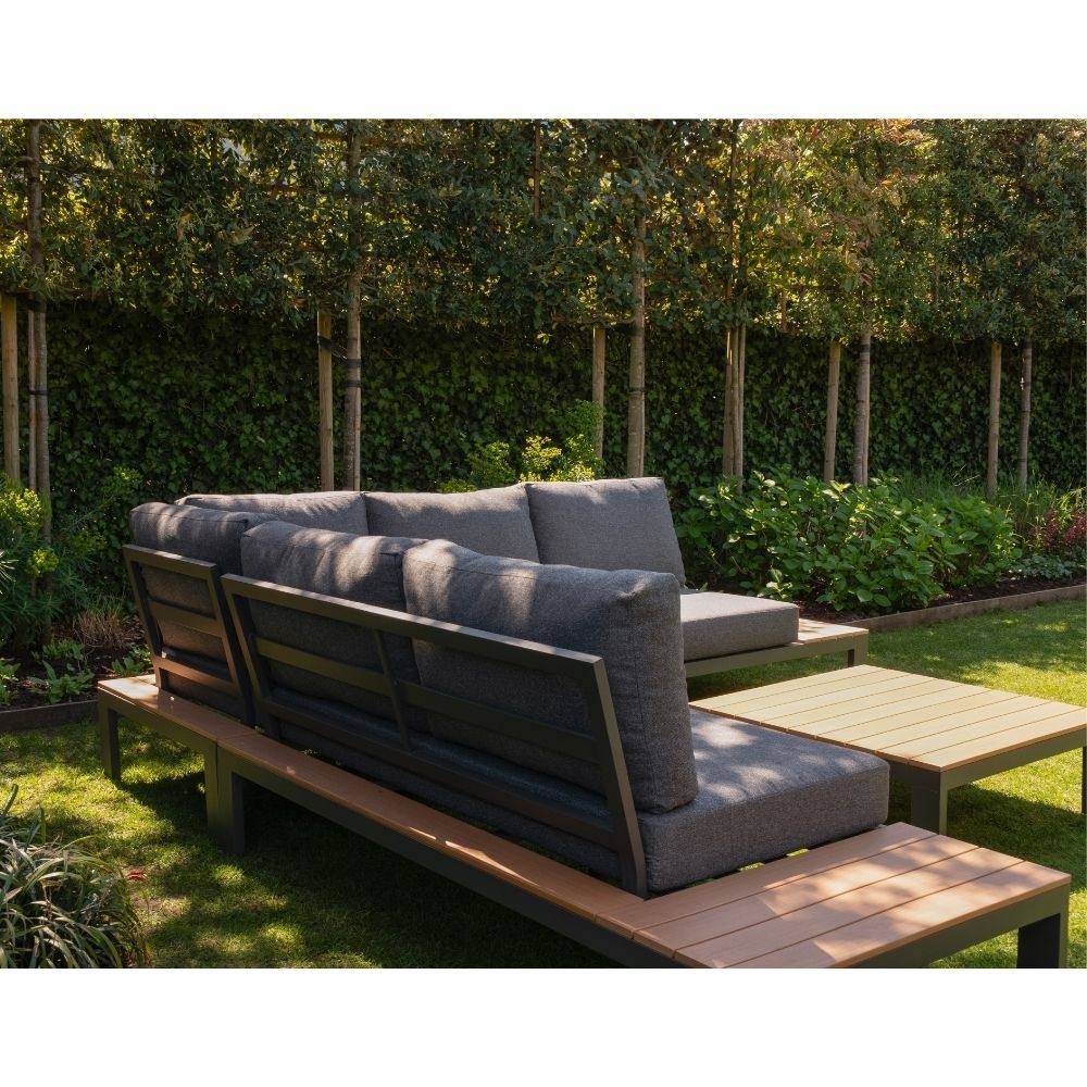Barcelona hoek loungeset 4-delig | aluminium + polywood | 270x270cm | antraciet + Light Teaklook
