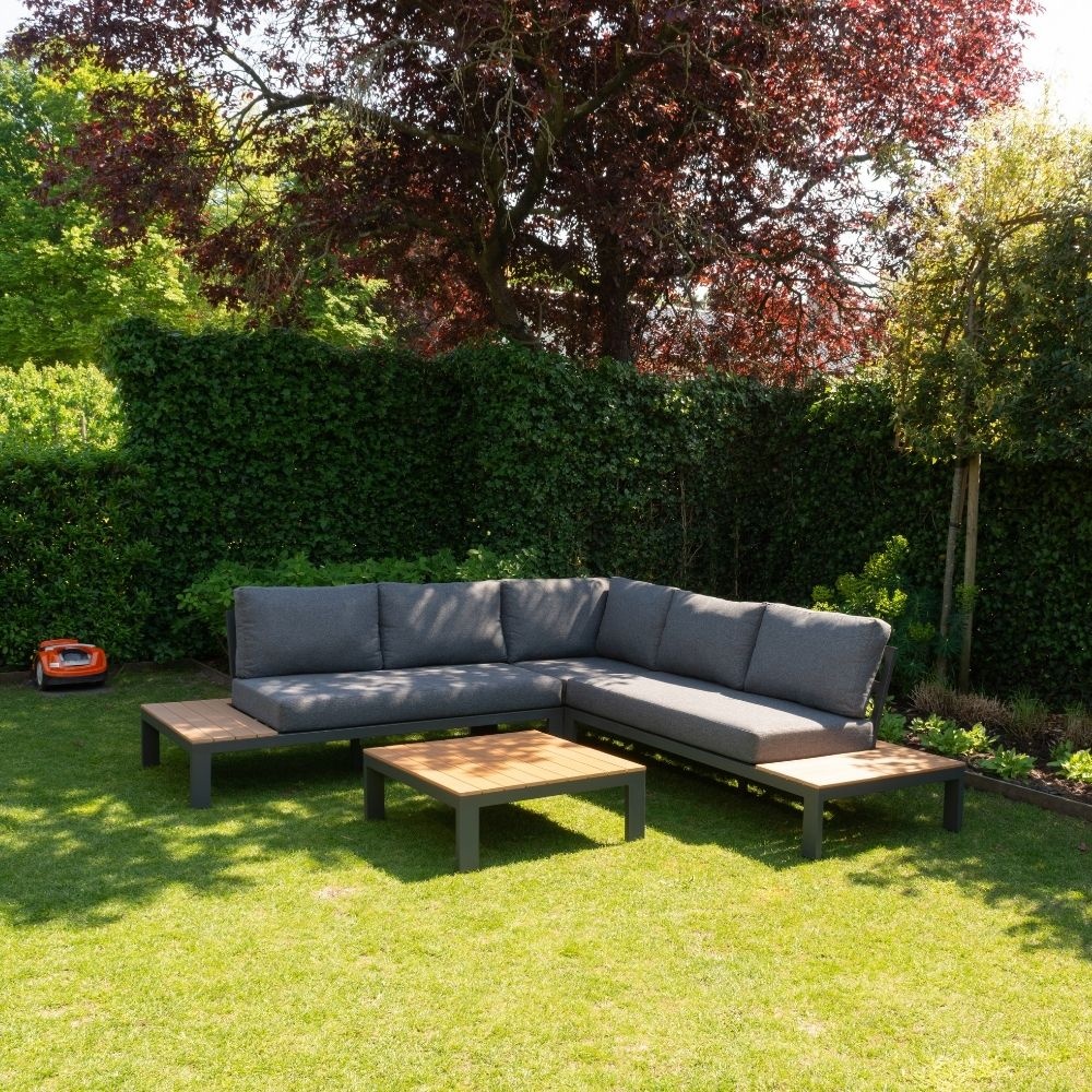 Barcelona hoek loungeset 4-delig | aluminium + polywood | 270x270cm | antraciet + Light Teaklook