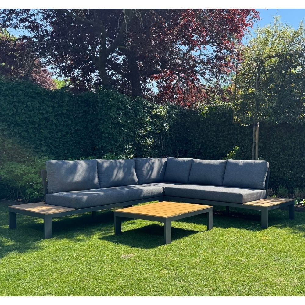 Barcelona hoek loungeset 4-delig | aluminium + polywood | 270x270cm | antraciet + Light Teaklook