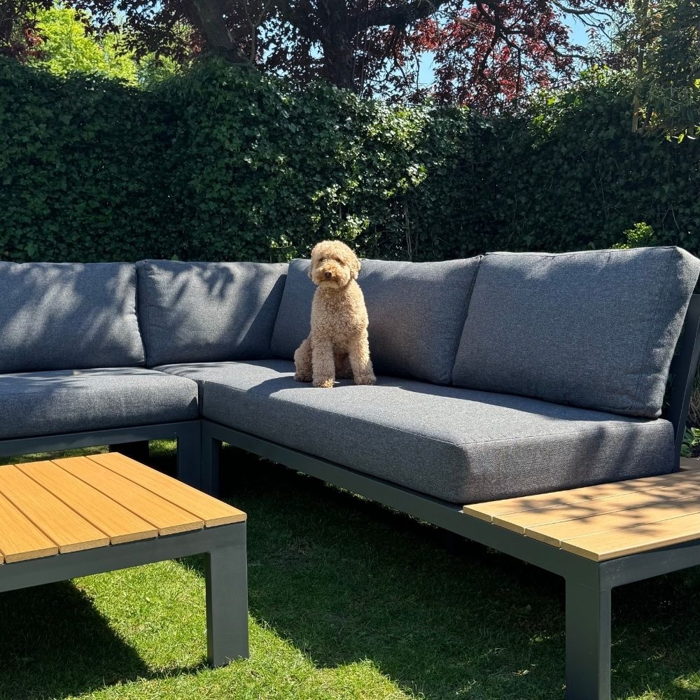 Barcelona hoek loungeset 4-delig | aluminium + polywood | 270x270cm | antraciet + Light Teaklook