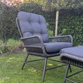 Dex loungestoel tuin met voetenbank | touw + aluminium | Lava Grey