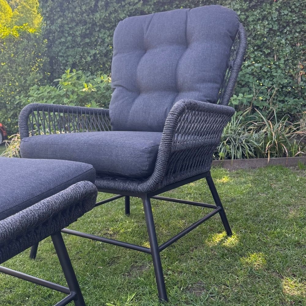 Dex loungestoel tuin | touw + aluminium | Lava Grey