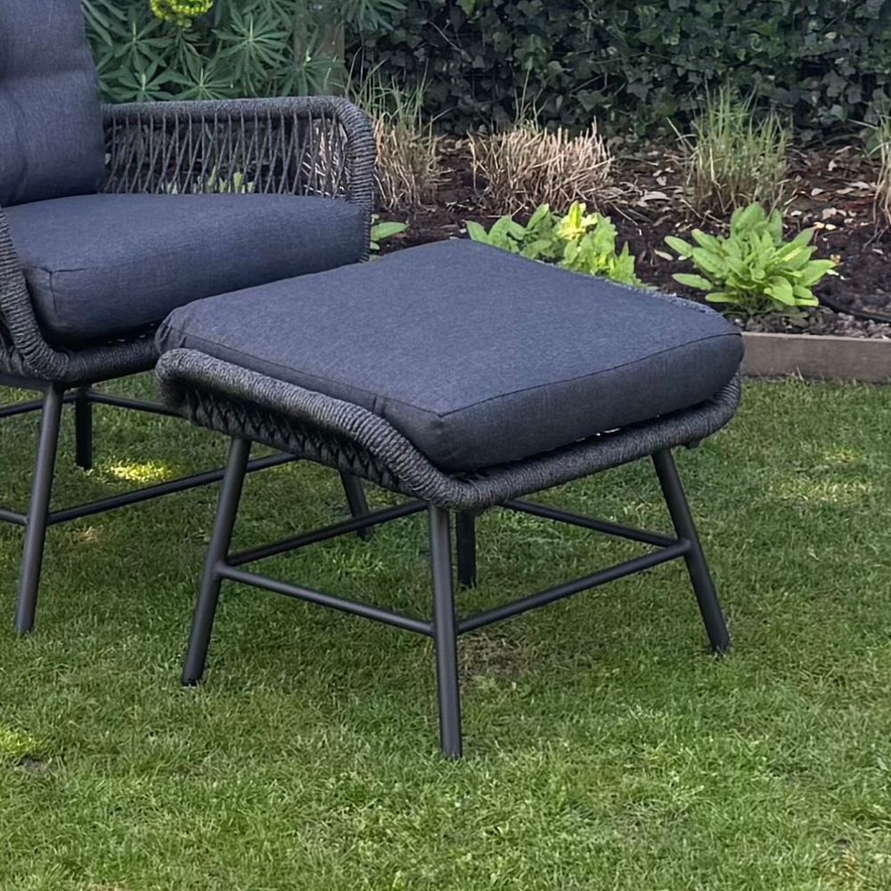Dex loungestoel tuin incl. voetenbank | touw + aluminium | Lava Grey