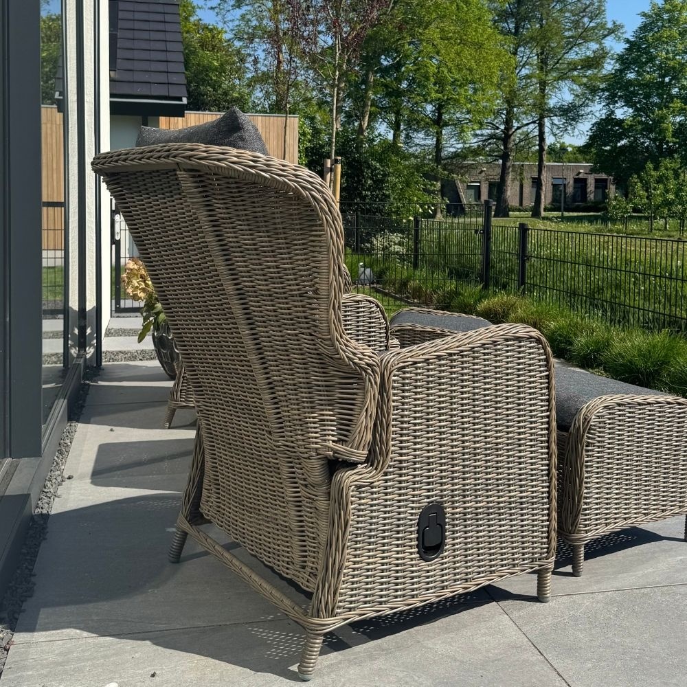 Glasgow loungestoel tuin met voetenbank | wicker + aluminium | Ash Grey