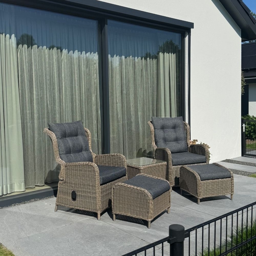 Glasgow loungestoel tuin met voetenbank | wicker + aluminium | Ash Grey