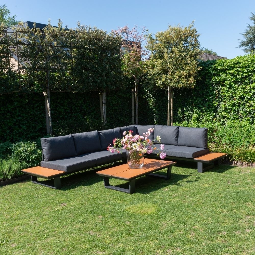 Nevada hoek loungeset 6 personen | aluminium + polywood | antraciet | 3-delig - 305x228cm