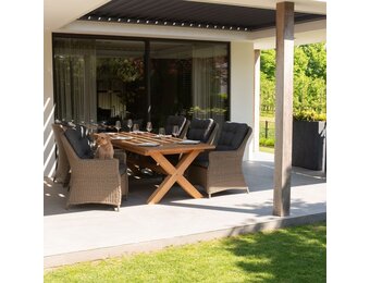 Riga/Madrid Ash Grey dining tuinset | 6 personen | teakhout + wicker | 250cm