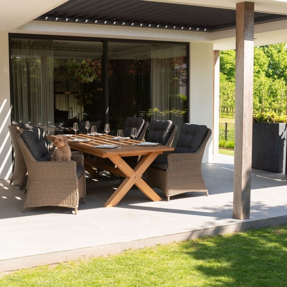 Riga/Madrid Ash Grey dining tuinset | 6 personen | teakhout + wicker | 250cm afbeelding