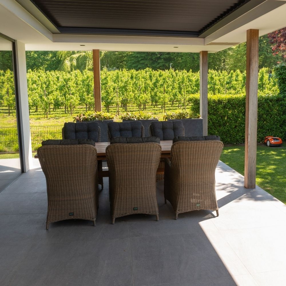 Riga/Madrid Ash Grey dining tuinset | 6 personen | teakhout + wicker | 250cm