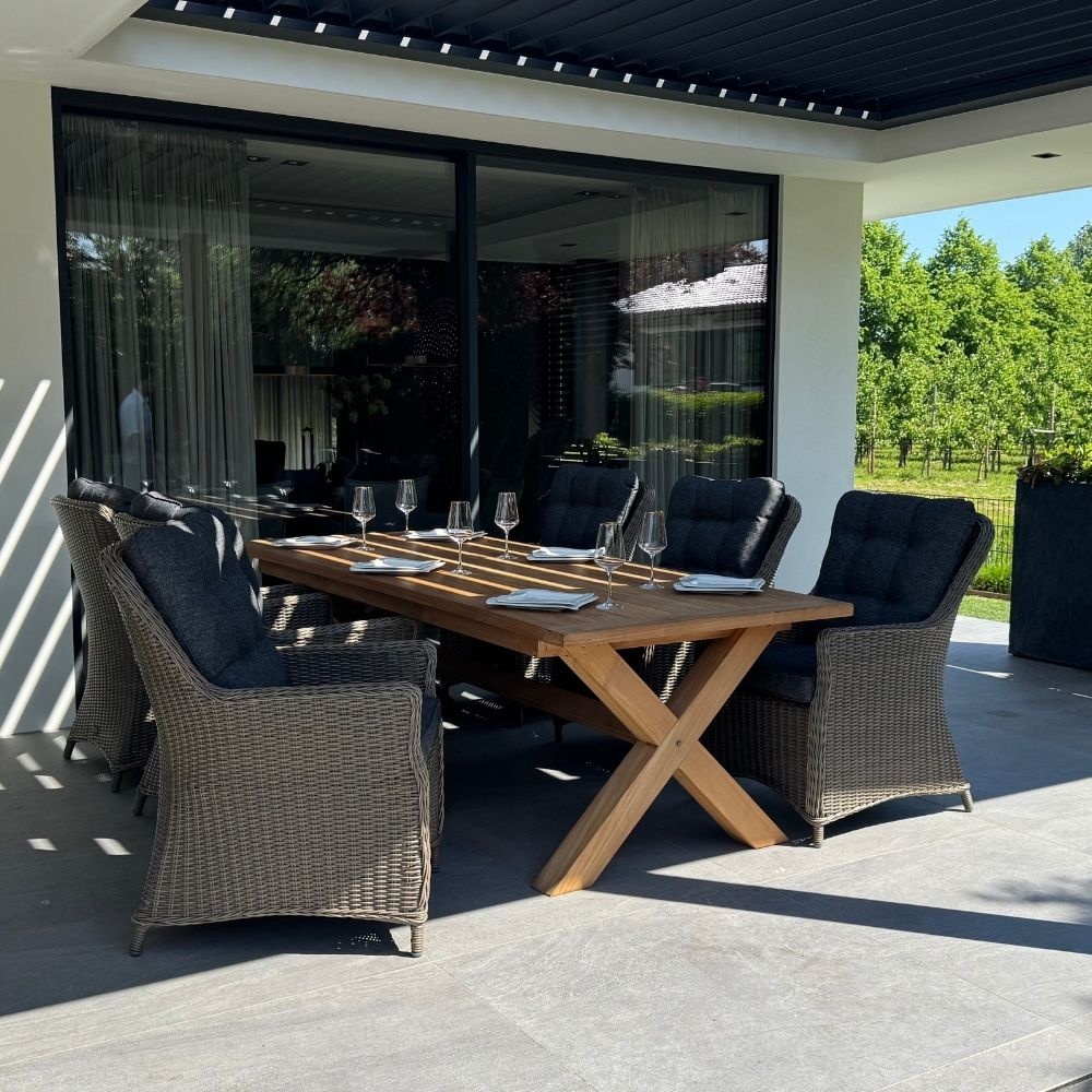 Riga/Madrid Ash Grey dining tuinset | 6 personen | teakhout + wicker | 250cm