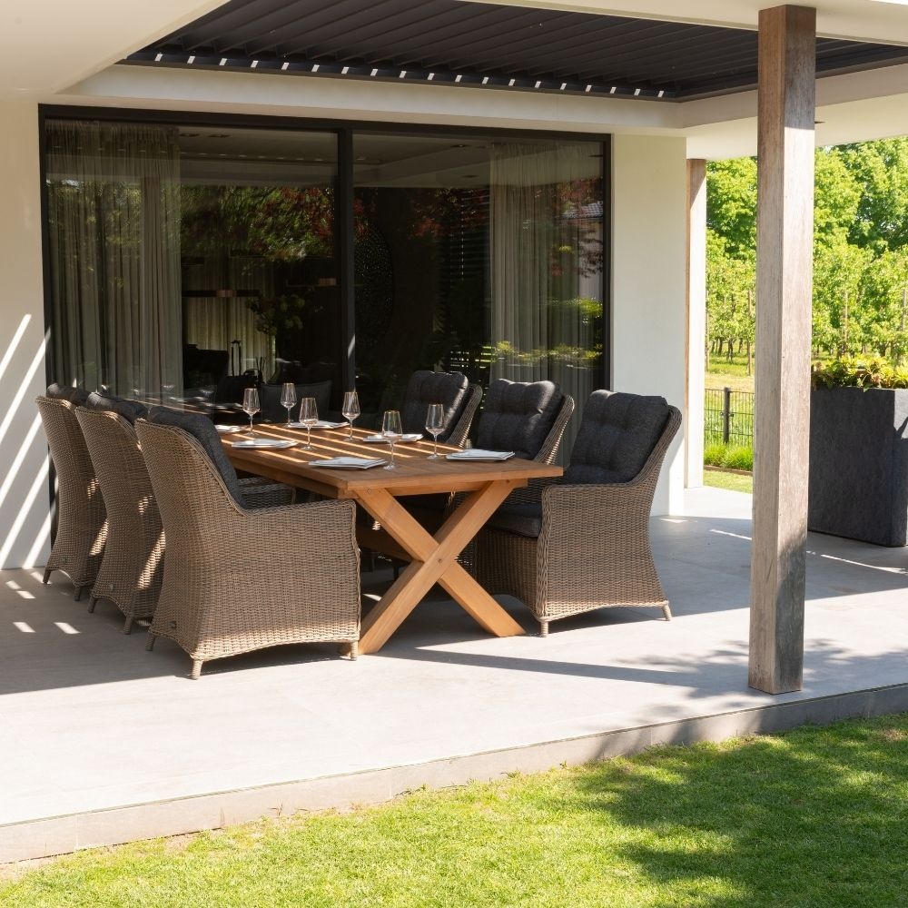 Riga/Madrid Ash Grey dining tuinset | 6 personen | teakhout + wicker | 250cm