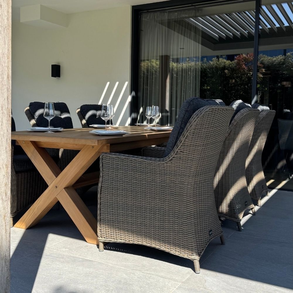 Riga/Madrid Ash Grey dining tuinset | 6 personen | teakhout + wicker | 250cm