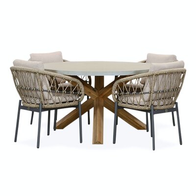 Nancy/Dakota beige/antraciet dining tuinset | 4 personen | betonlook + touw | 135cm rond