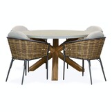 Nancy/Lucca dining tuinset | 4 personen | betonlook + wicker | 135cm rond