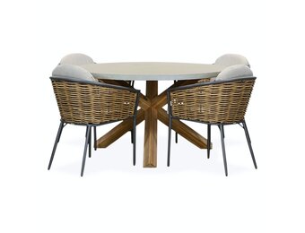 Nancy/Lucca dining tuinset | 4 personen | betonlook + wicker | 135cm rond