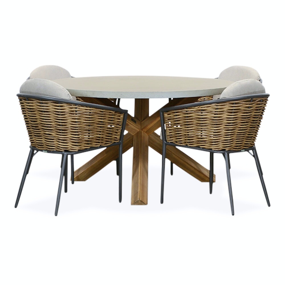 Nancy/Lucca dining tuinset 5-delig | betonlook + wicker | 135cm rond
