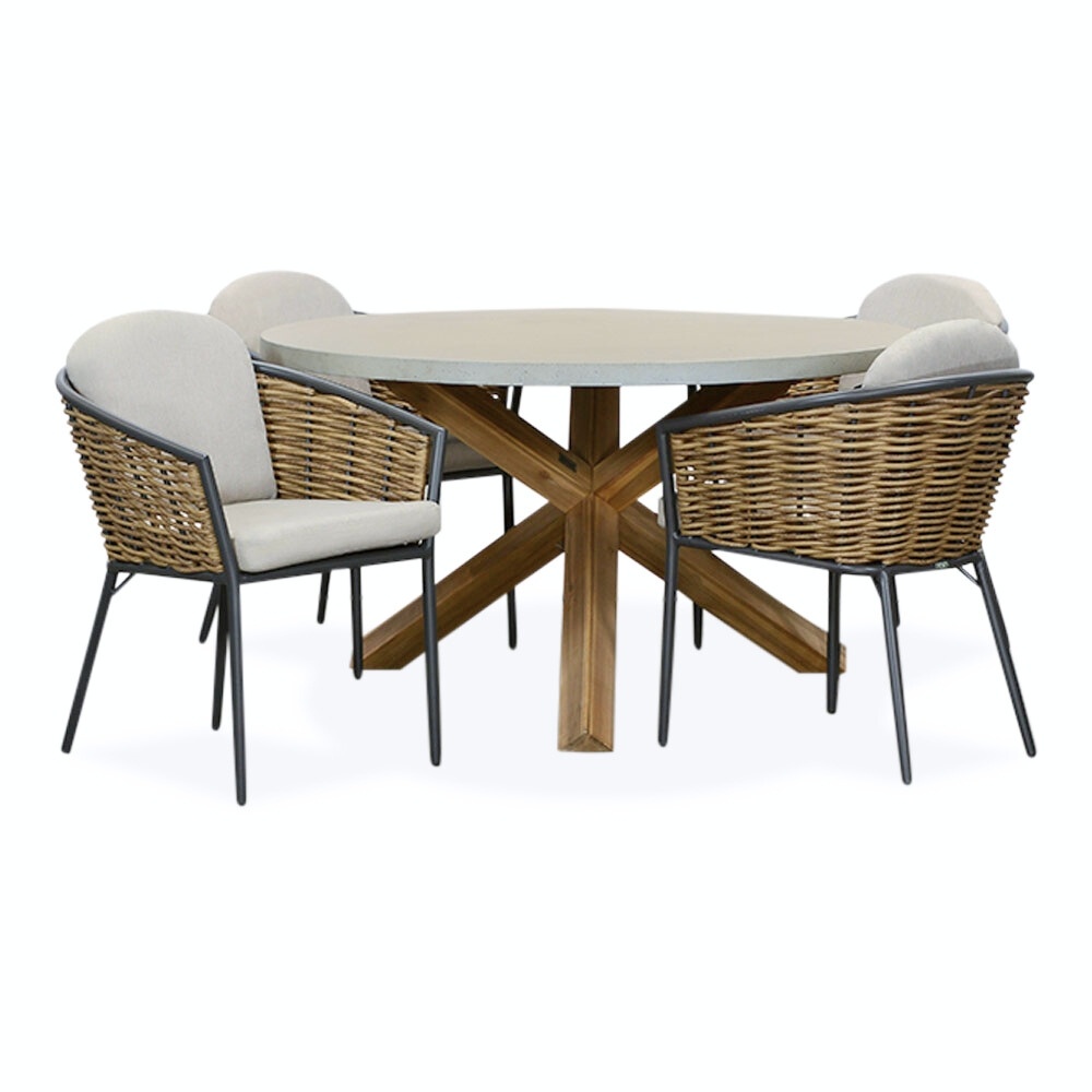 Nancy/Lucca dining tuinset 5-delig | betonlook + wicker | 135cm rond