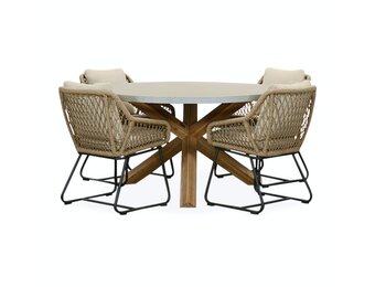 Nancy/Portofino Sahara Dust dining tuinset | 4 personen | betonlook + touw | 135cm rond