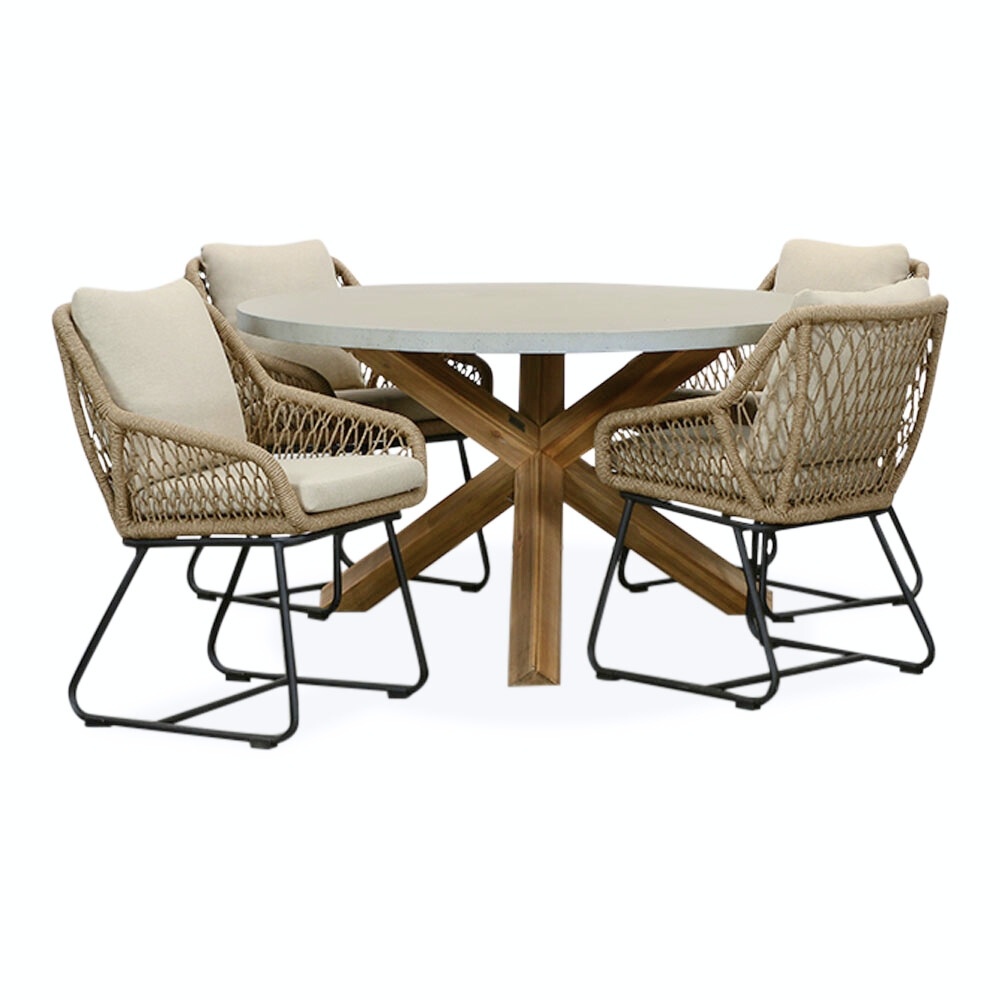 Nancy/Portofino Sahara Dust dining tuinset 5-delig | betonlook + touw | 135cm rond