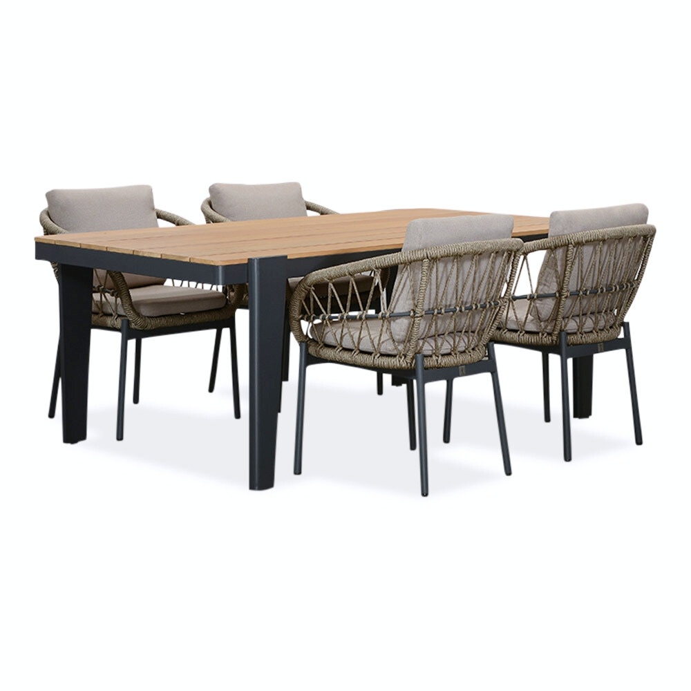 Vigo/Dakota beige/antraciet dining tuinset | 4 personen | teakhout + touw | 200cm afbeelding