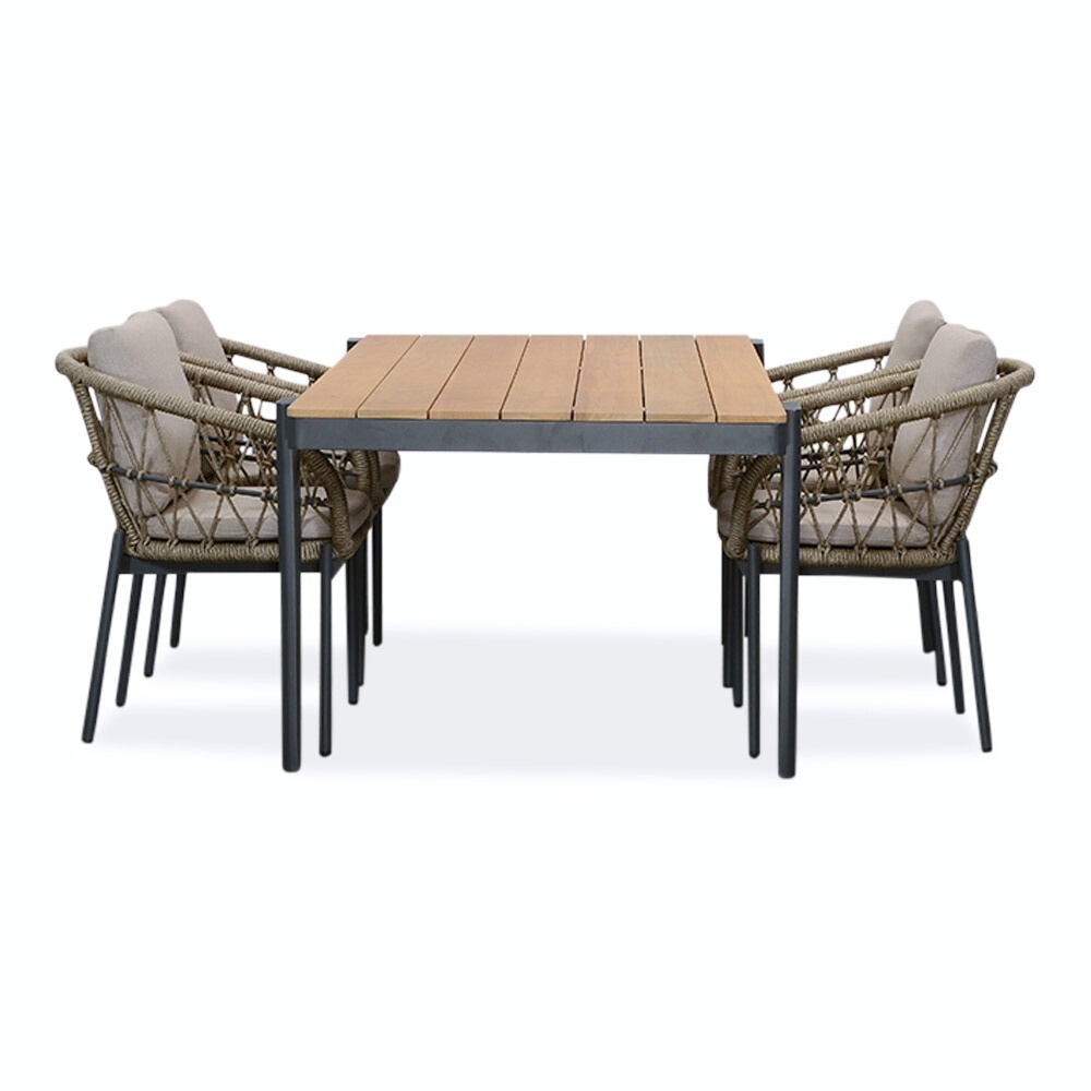 Vigo/Dakota beige/antraciet dining tuinset | 4 personen | teakhout + touw | 200cm